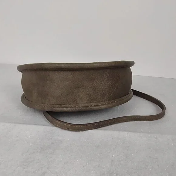 Antik Kraft Round Crossbody Bag Gray Brown Faux Leather Braided Handle - Picture 3 of 14